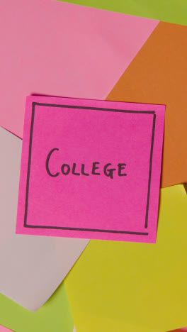 Vertical-Video-Education-Concept-Of-Revolving-Sticky-Notes-With-College-Written-On-Top-Note